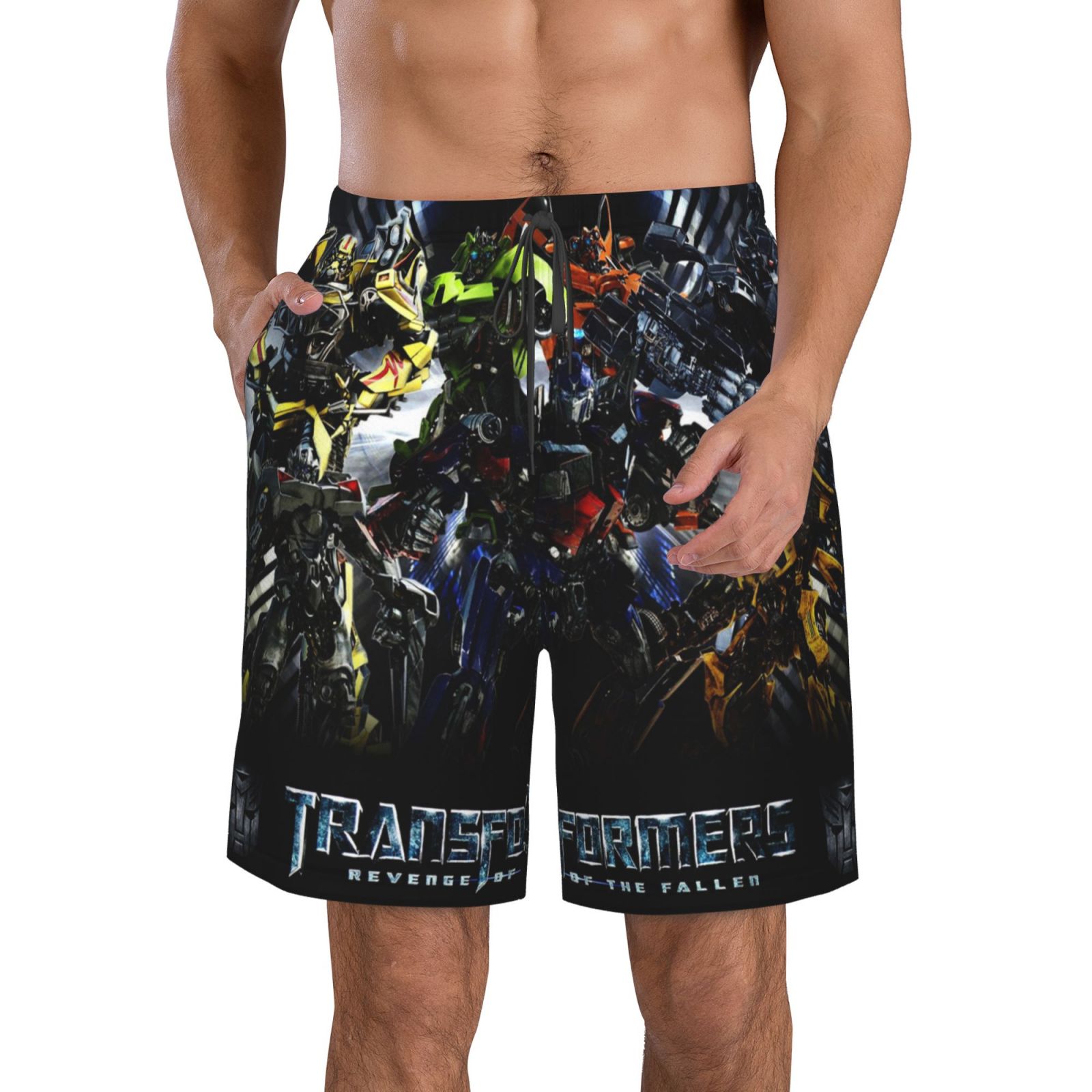 Men's Transformers Beach Shorts Hot Summer Swim Trunks Sports Running Bathing Suits with Mesh Lining